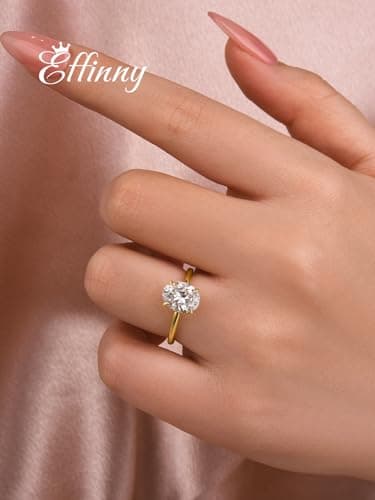 Effinny 2.0ct Moissanite Ova Cut Solitaire Ring, D Color VVS1, 925 Silver