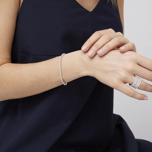 18K White Gold Plated Gemsme Silver Moissanite Tennis Bracelet, 3mm Round 6.5-8.5 Inch