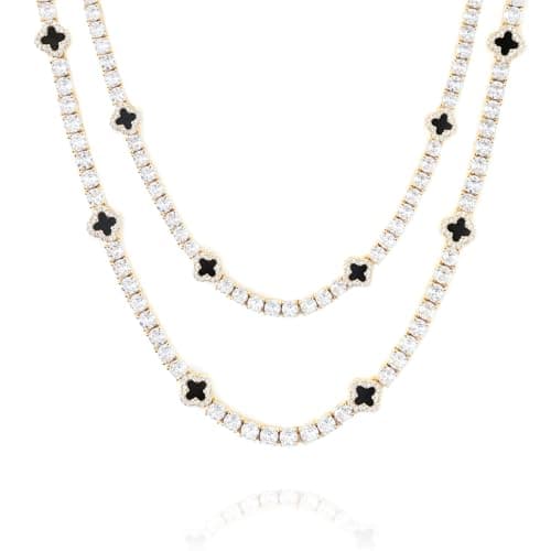 LuxeFlex White Gold Plated 4mm Four Leaf Tennis Chain with 5A Zircon Stones Hip Hop Bling Necklace