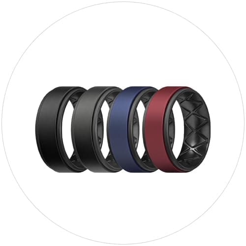 Egnaro Breathable Silicone Wedding Bands for Men - Multipack Step Edge