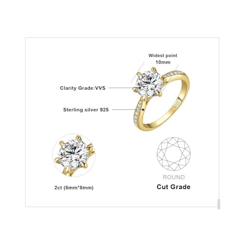 Moissanite Solitaire Engagement Rings for Women, 925 Sterling Silver Promise Ring