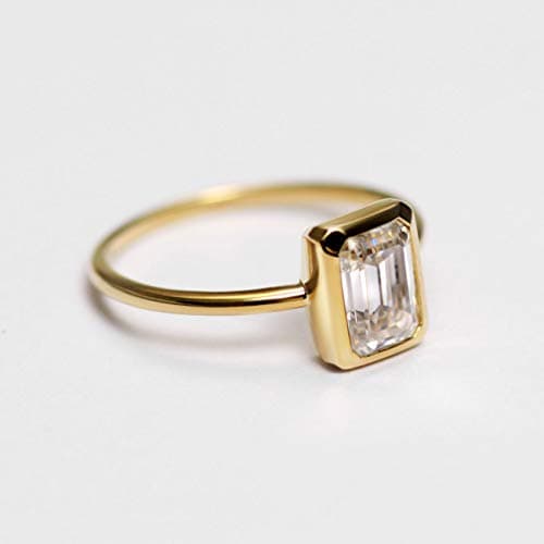 Michooyel 18K Gold Emerald Cut Moissanite Rings for Women