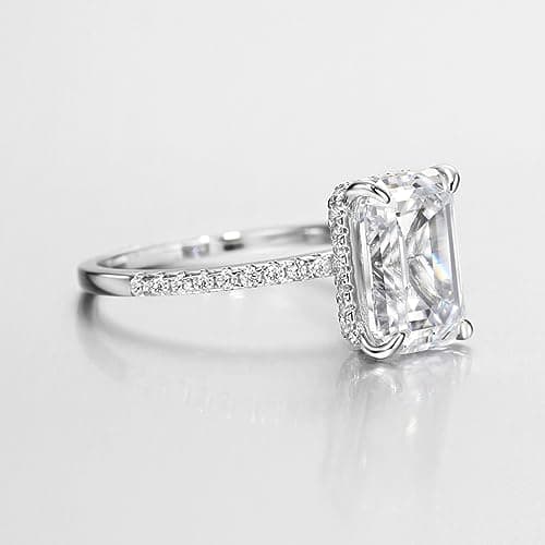 Michooyel 4ct Emerald Cut CZ Engagement Ring for Women, D Color VVS Wedding Promise Ring in Sterling Silver