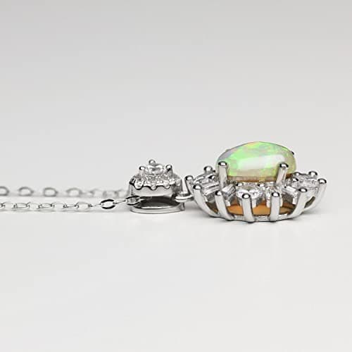 Michooyel Oval Opal & Cubic Zirconia Pendant Necklace for Women