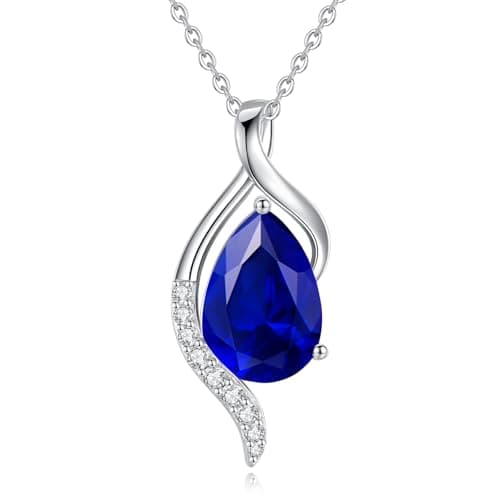 FANCIME Teardrop CZ Sterling Silver Birthstone Necklace for Women, 16+2" Inches, Gentle Love Gift for Mom
