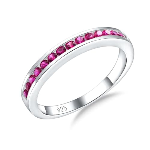 RANDES 925 Sterling Silver Moissanite Half Eternity Bands for All Sizes Sapphire/Emerald/Ruby/Diamond Cz Sizes 6-10