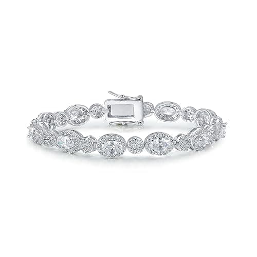 18K White Gold Heart Tennis Bracelet for Women, Size 6-8 inches