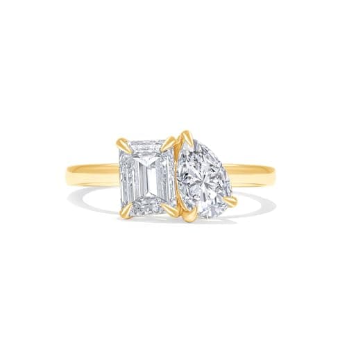 Wishrocks VVS1 1.75 CT EMERALD & PEAR Moissanite Engagement Ring in 14K Gold Plated Silver