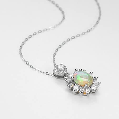 Michooyel Oval Opal & Cubic Zirconia Pendant Necklace for Women