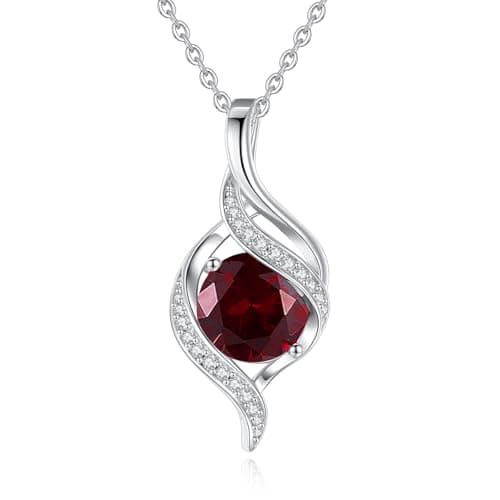 FANCIME Women's Round Cubic Zirconia Birthstone Necklace in Sterling Silver for Mom