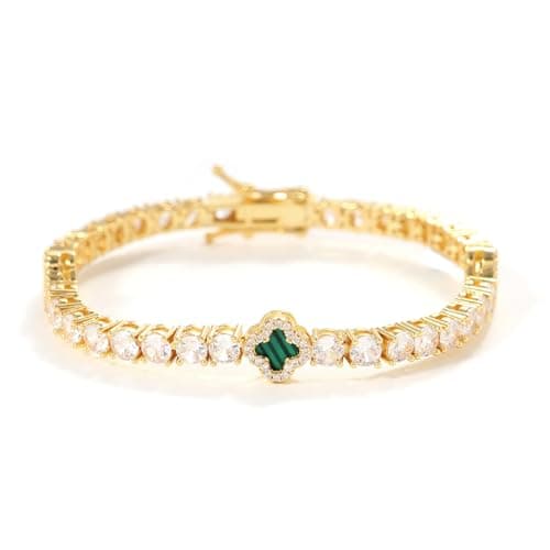 LuxeFlex 4mm Iced Out Four Leaf Tennis Bracelet, White Gold Plated, 5A Zircon Stones, Handmade Hip Hop Jewelry
