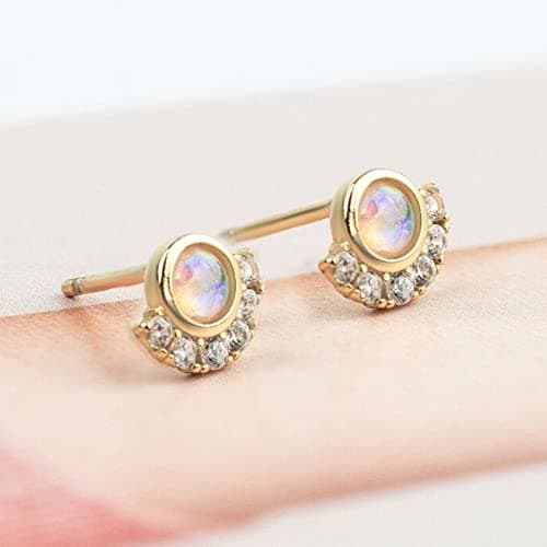 Michooyel Dainty Sterling Silver Opal Stud Earrings
