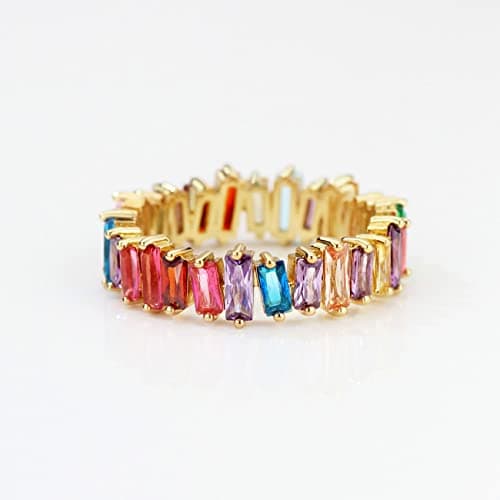 Michooyel Eternity Rainbow Ring Band for Women