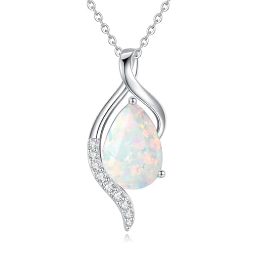FANCIME Teardrop CZ Sterling Silver Birthstone Necklace for Women, 16+2" Inches, Gentle Love Gift for Mom
