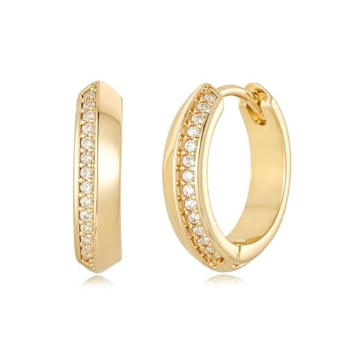 MYEARS 14K Gold Plated Hypoallergenic Women's Gold Earrings Cubic Zirconia Hoop