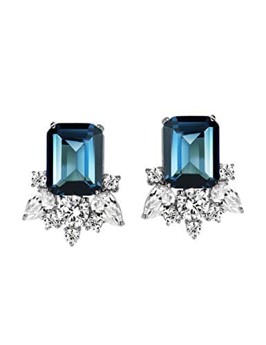 Michooyel S925 Cubic Zirconia Stud Earrings London Blue Emerald Cut Diamond Earrings for Women