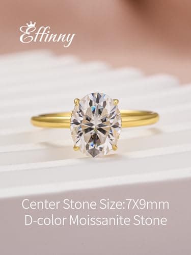 Effinny 2.0ct Moissanite Ova Cut Solitaire Ring, D Color VVS1, 925 Silver