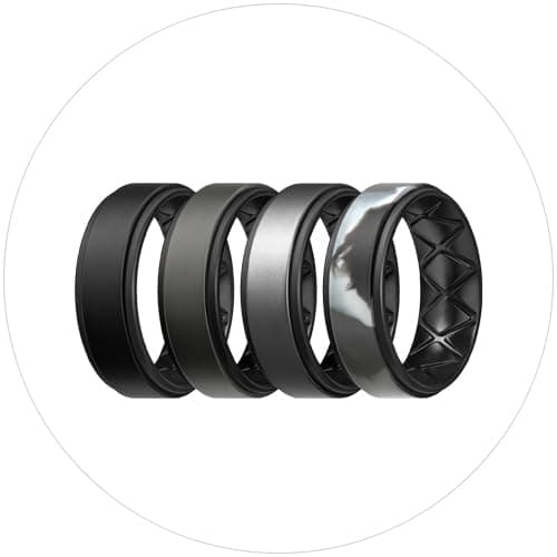 Egnaro Breathable Silicone Wedding Bands for Men - Multipack Step Edge