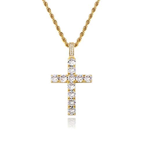 TOPGRILLZ 14K Silver Plated Gold Heart Cross Necklace & Pendant Chain