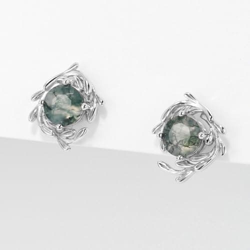 Michooyel Natural Moss Agate Stud Earrings for Women 925 Sterling Silver