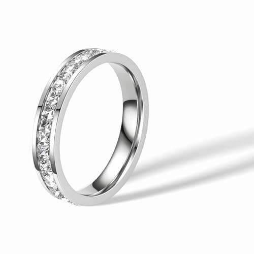 Munone 14k Gold Plated 4mm Cubic Zirconia Women's Stackable Eternity Ring