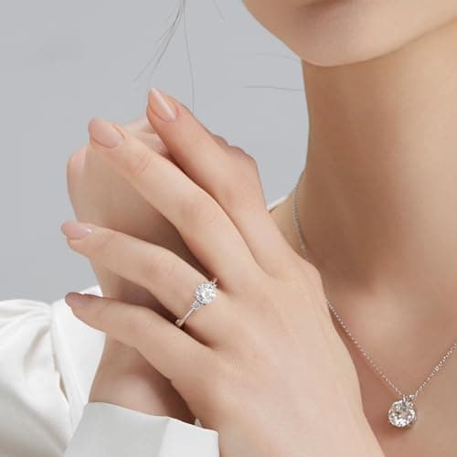 KRKC&CO 1.0 CT 3 Stones Moissanite Engagement Rings, D Color VVS1 Clarity, White Gold Plated S925Sterling Silver