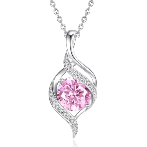 FANCIME Women's Round Cubic Zirconia Birthstone Necklace in Sterling Silver for Mom