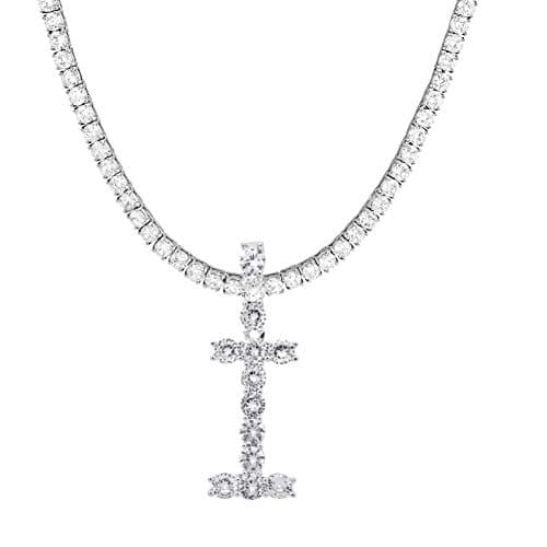Jacruces Personalized Bling CZ Letter Necklace for Women Silver Tennis Chain