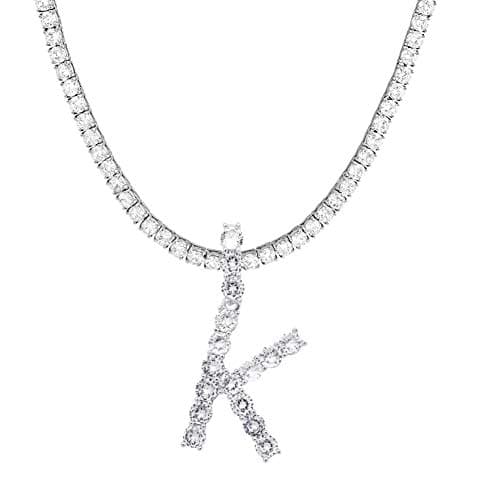 Jacruces Personalized Bling CZ Letter Necklace for Women Silver Tennis Chain