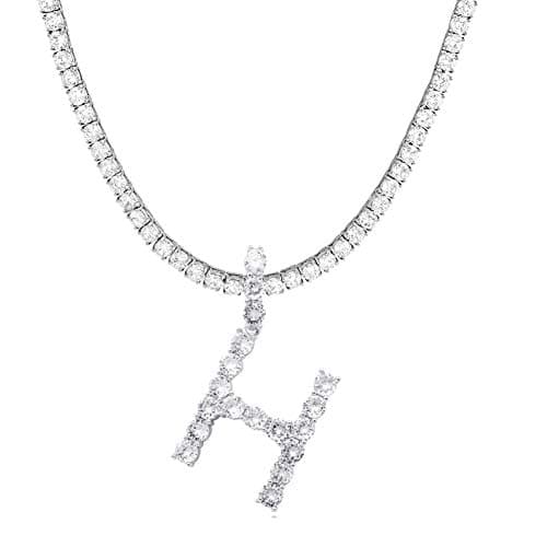 Jacruces Personalized Bling CZ Letter Necklace for Women Silver Tennis Chain