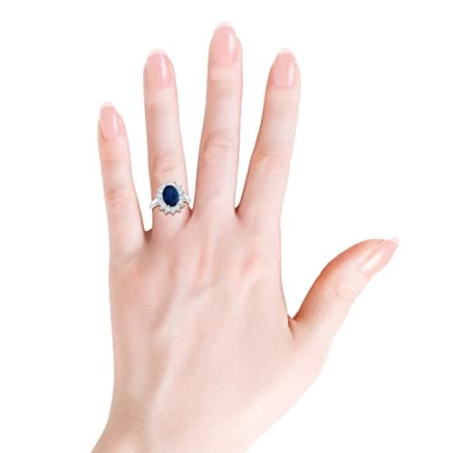 Angara Natural Blue Sapphire Diamond Halo Ring in 14K Gold/Platinum | Diana Inspired, Birthstone Gift for Her