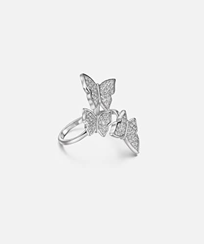 Michooyel S925 Cubic Zirconia Butterfly Adjustable Ring for Women