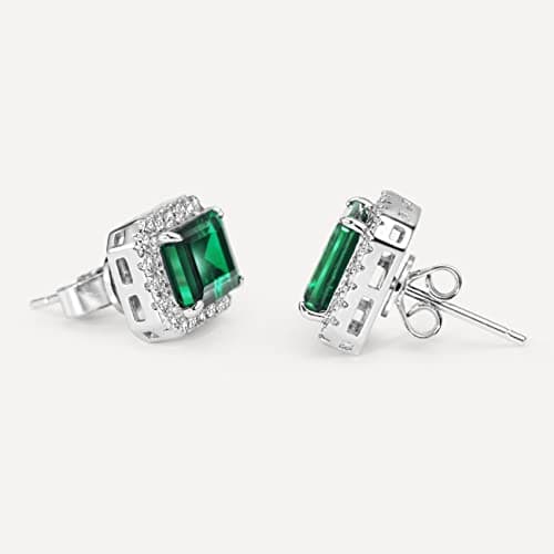 Refined title: S925 1.5ct Lab-grown Emerald Halo Stud Earrings in Sterling Silver