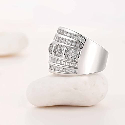 AIHUASI Wide Wedding Bands for Women, Cubic Zirconia Engagement Rings, Stackable White Gold, Size 5-10