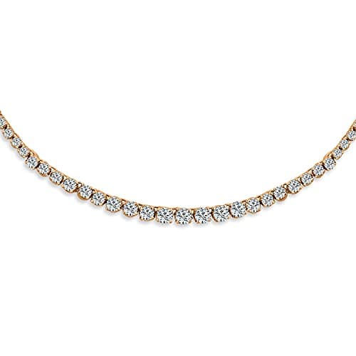 Stunning Silver 14K Gold Plated Rose CZ Bridal Tennis Necklace