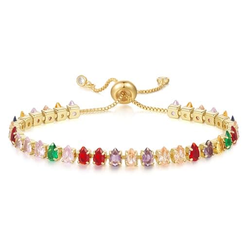 KissYan 14K Gold Plated Cubic Zirconia Adjustable Slider Tennis Bracelet