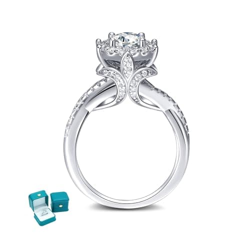 LuluRell Moissanite Promise Rings for Women, S925 Sterling Silver 6 Prong Solitaire D Color VVS1 Clarity Round Cut