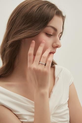 EAMTI Sterling Silver Baguette & Round CZ Two-Row Eternity Ring Size 4-10