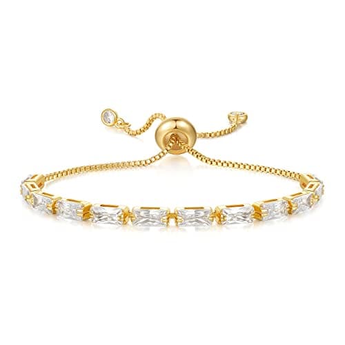 KissYan 14K Gold Plated Cubic Zirconia Adjustable Slider Tennis Bracelet