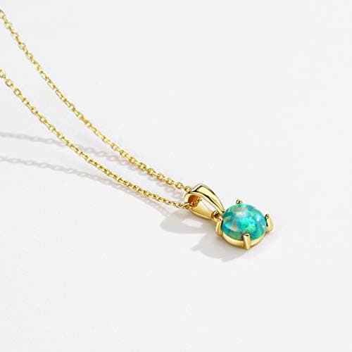 Michooyel Sterling Silver 4 Prong Opal Pendant Necklace 18K Rose Gold Tone