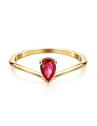Michooyel 18K Gold Ruby Solitaire Pear Cut Promise Ring