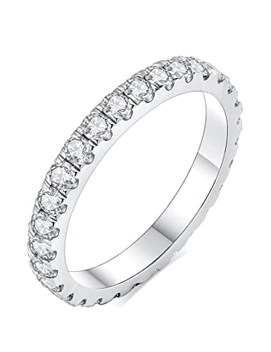 IMOLOVE Moissanite Eternity Engagement Ring 925 Sterling Silver 18K White Gold Plated Size 3.5-12