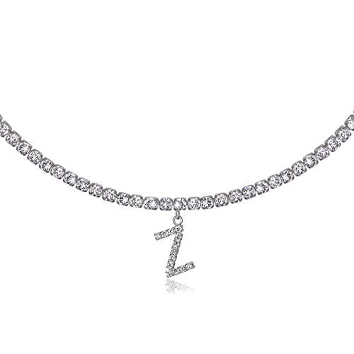 LecAit 14k Gold Plated Initial Choker Necklace with CZ Diamonds for Women