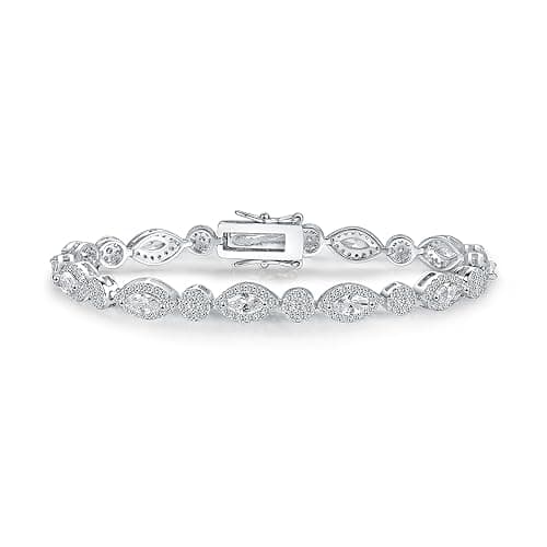 18K White Gold Heart Tennis Bracelet for Women, Size 6-8 inches