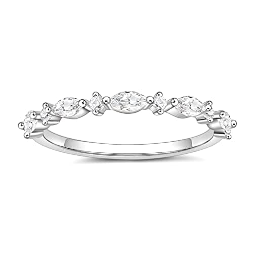 Thin Stacking Ring with Half Cubic Zirconia for Women