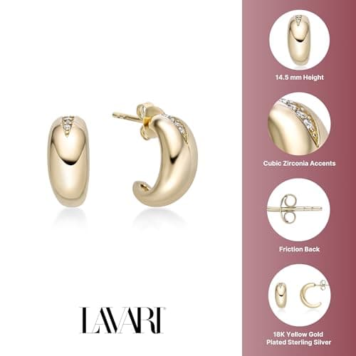 Lavari Jewelers 18k Gold Plated Cubic Zirconia Hoop Earrings for Women