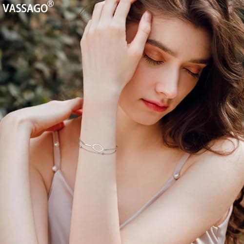VASSAGO Adjustable Tennis Racket Charm Bracelet Gifts for Tennis Enthusiasts