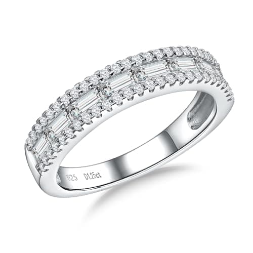 DAYBYDAY Emerald Cut Channel Set 1ct Baguette Moissanite Eternity Bands Sterling Silver