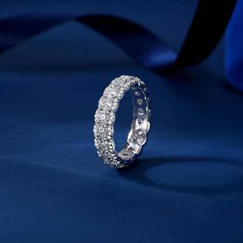 Moissanite Eternity Ring for Women D Color VVS1 Round Cut S925 Sterling Silver 18K White Gold Plated Wedding Ring