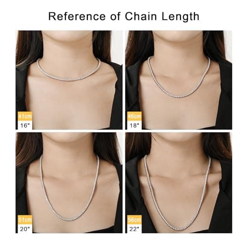 Luxfine 14K White Gold Plated 3mm Tennis Necklace & Choker 5A+ CZ Iced Out Jewelry